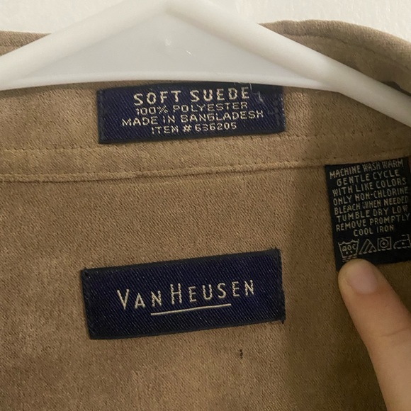 Van Heusen Brown Soft Suede Button down Oxford Dress Shirt Mens XL - Picture 3 of 5